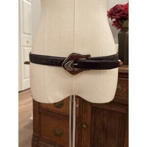 Vintage Judith Jack M Belt MED Cherry Brown Textured Leather Lucite Marcasite
